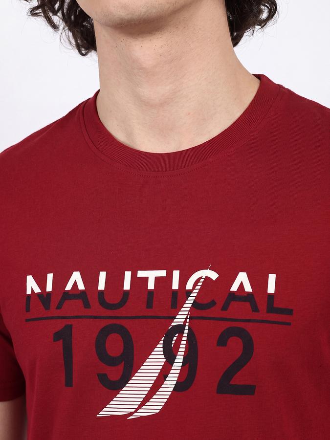 R&B Men's Red Short Sleeves Round Neck Graphic Print T-Shirt
