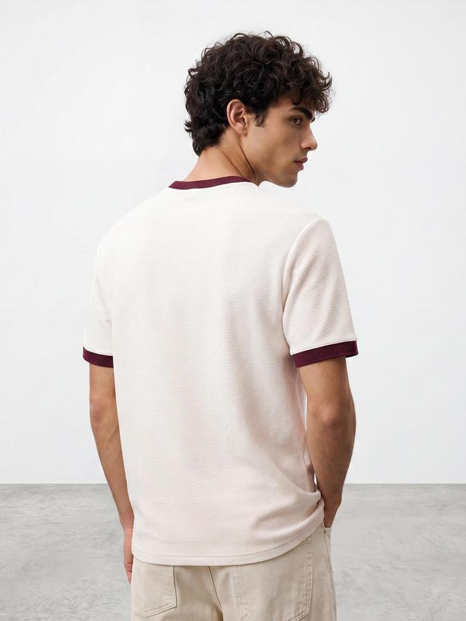 R&B Men Ivory Typography Printed Pure Cotton Short Sleeves Tshirt