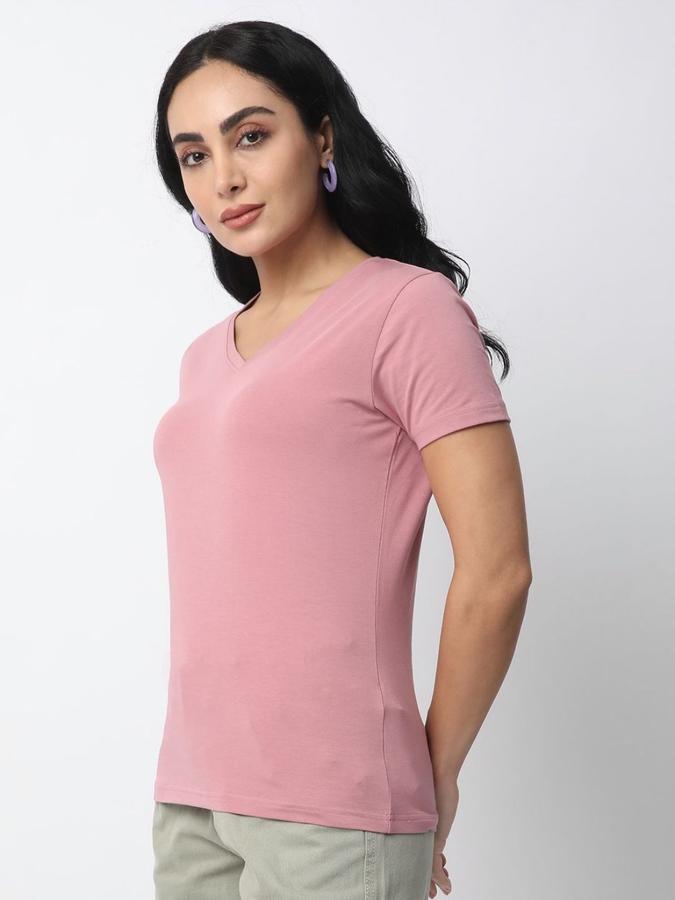 Women Cotton Regular Fit V-Neck Solid T-shirt