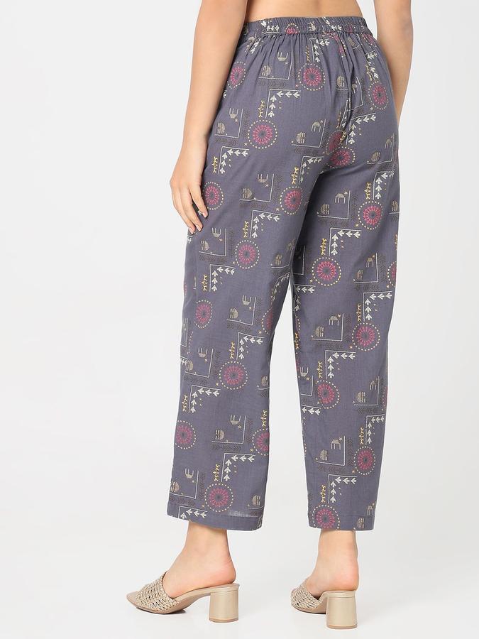 R&B Women Grey Printed Straight Fit Pants
