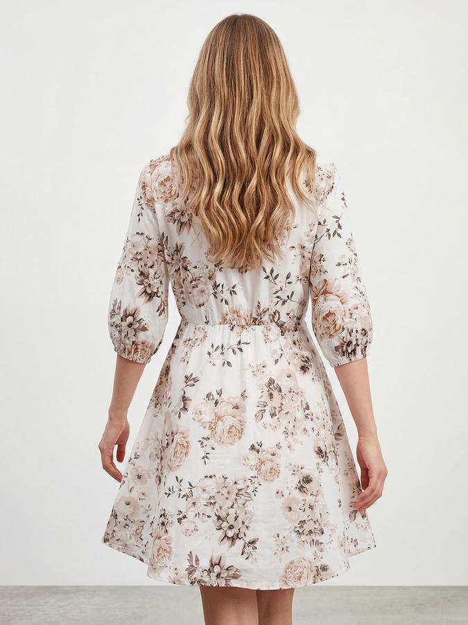 R&B Women's Beige Printed Shirt Collar Mini Dress