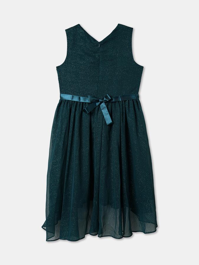 Girls Solid Sleeveless V-Neck High-Low Dress