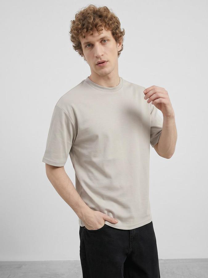 R&B Beige Men Solid Short Sleeves Tshirt