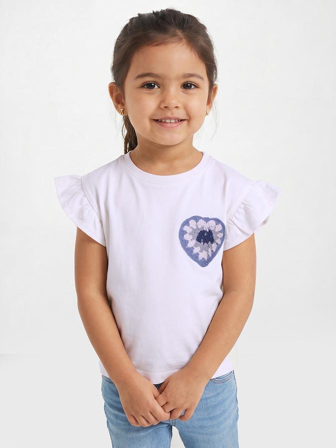 R&B Girls White Regular Fit Embroidered Short Sleeve T-shirt