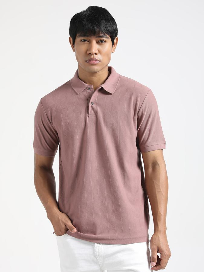 Men Cotton Blend Regular Fit Polo Neck Textured T-shirt