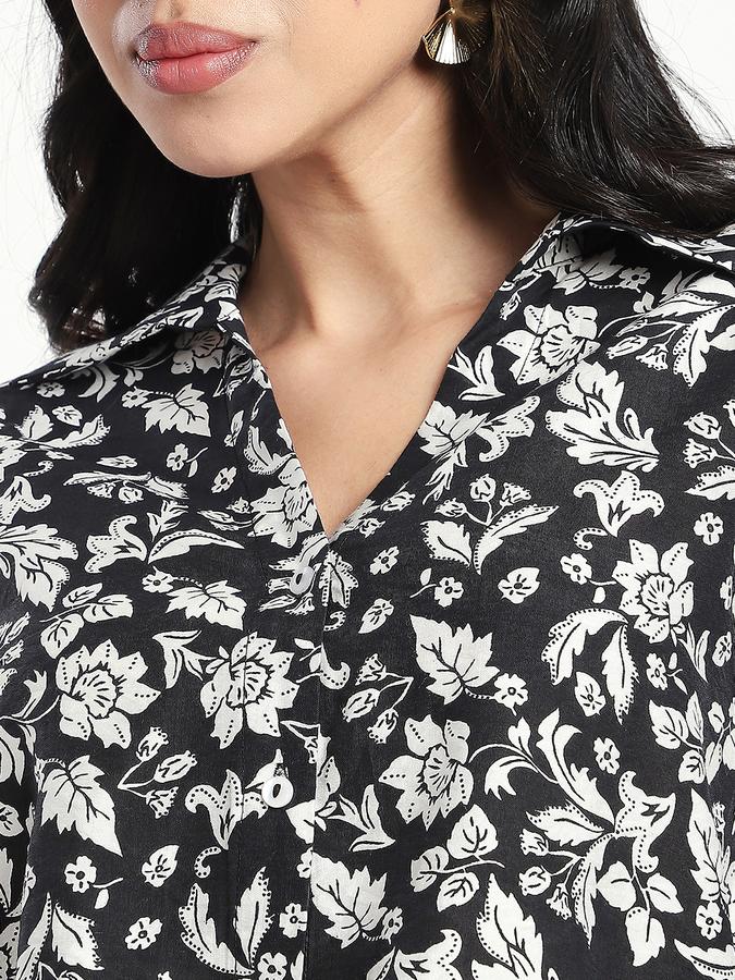 Women Polyester Regular Fit Collared Neck Floral Top