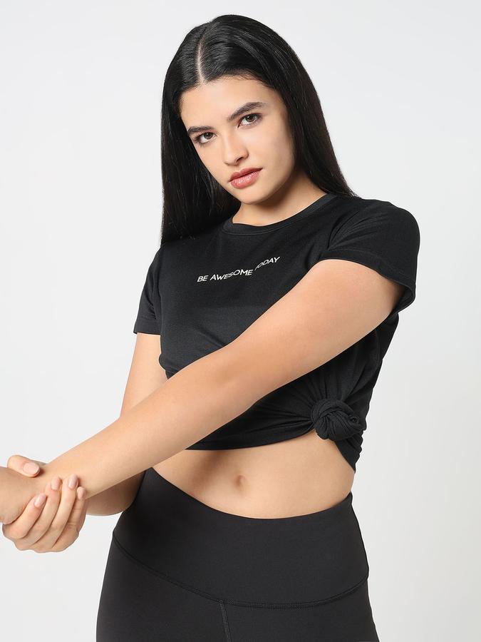 R&B Women Black Typography Print Active T-Shirt