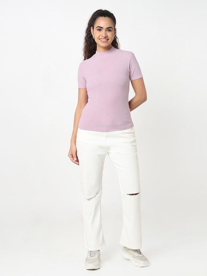 R&B Women Orchid Solid Ribbed Top