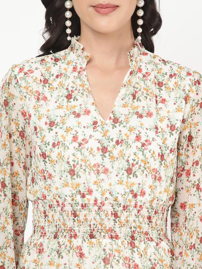 Women Rayon Regular Fit Ruffled Neck Printed Kurta