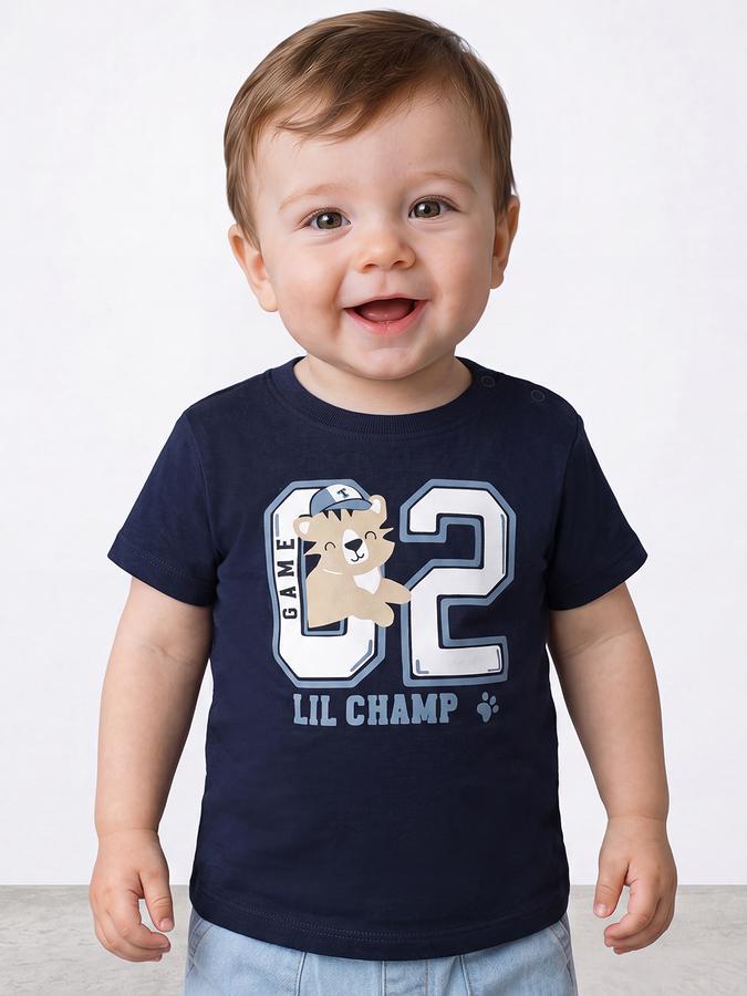 R&B Boys Navy Blue Graphic Print Short Sleeves Tshirt