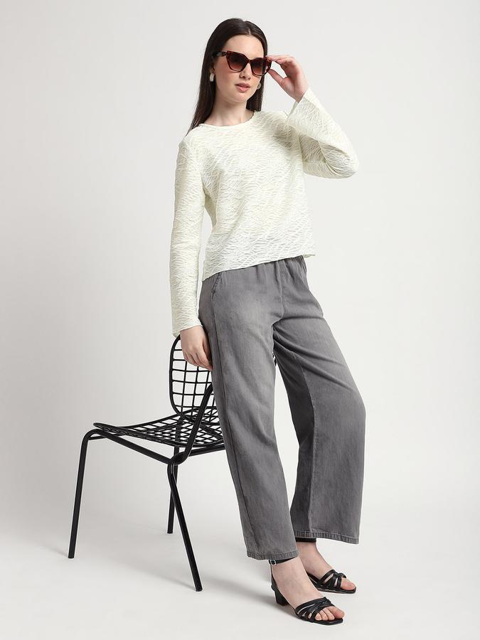 Women Polyester Regular Fit Round Neck Textured Top