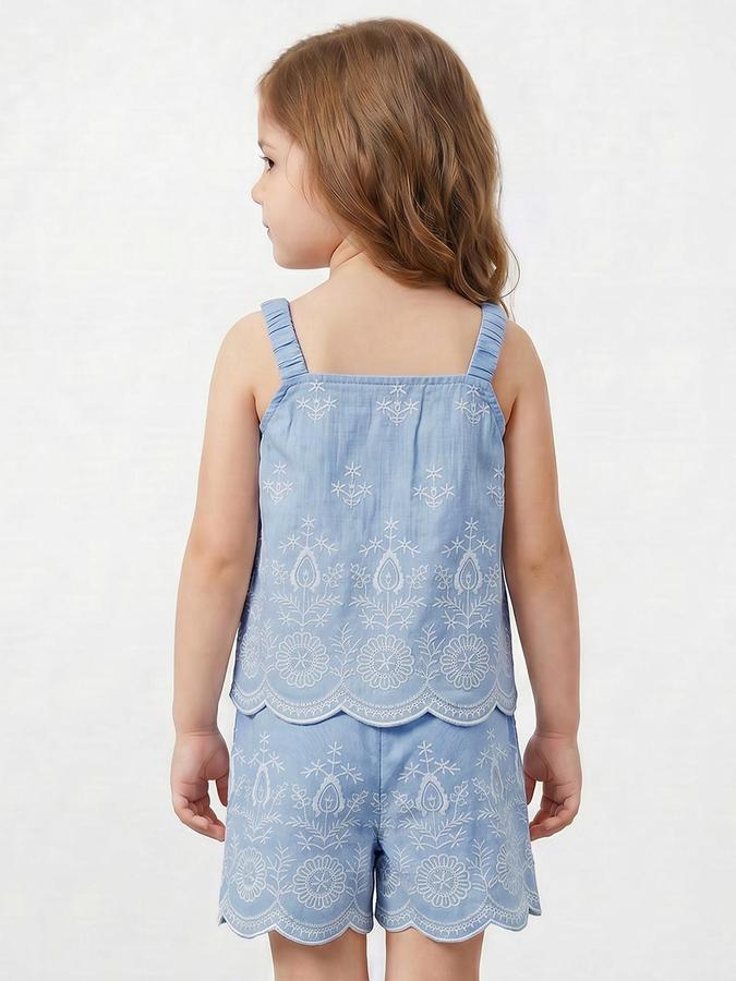 R&B Blue Cotton Blend Girl Clothing Set