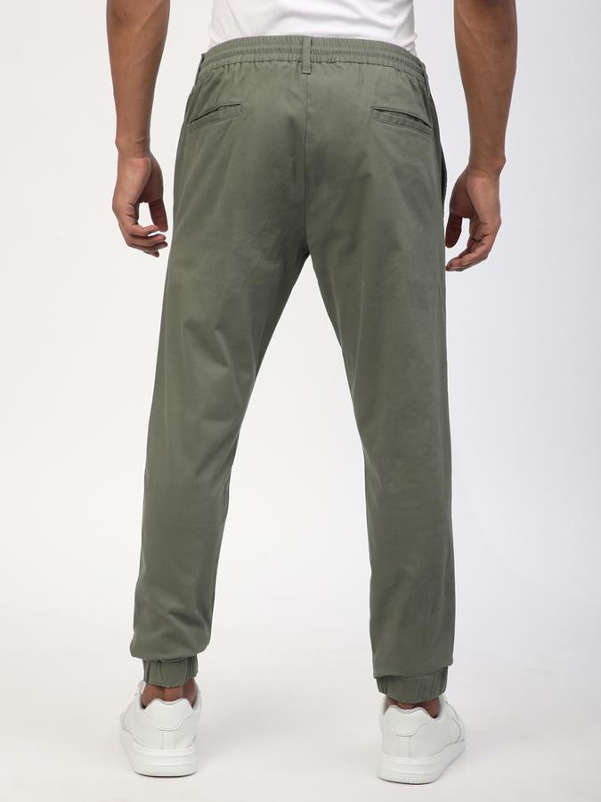 Men Cotton Regular Fit Drawstring Waist Jogger Trousers