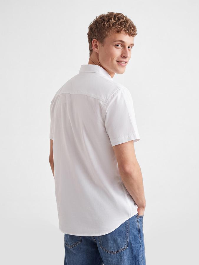 R&B Men's White Spread Collar Slub Short Sleeve Shirt