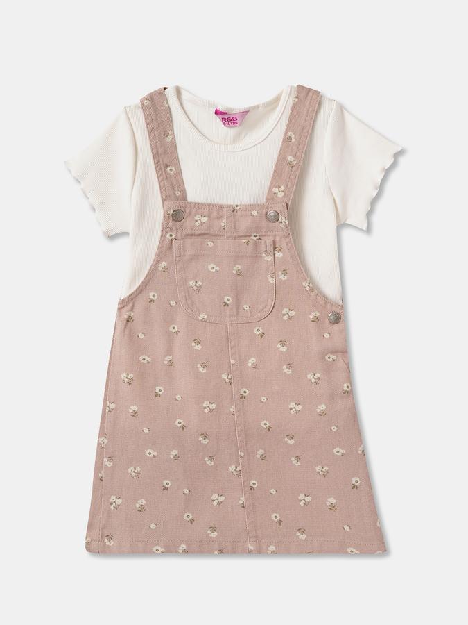 Girls Cotton Regular Fit Adjustable Straps Straight Hem Floral Dungaree