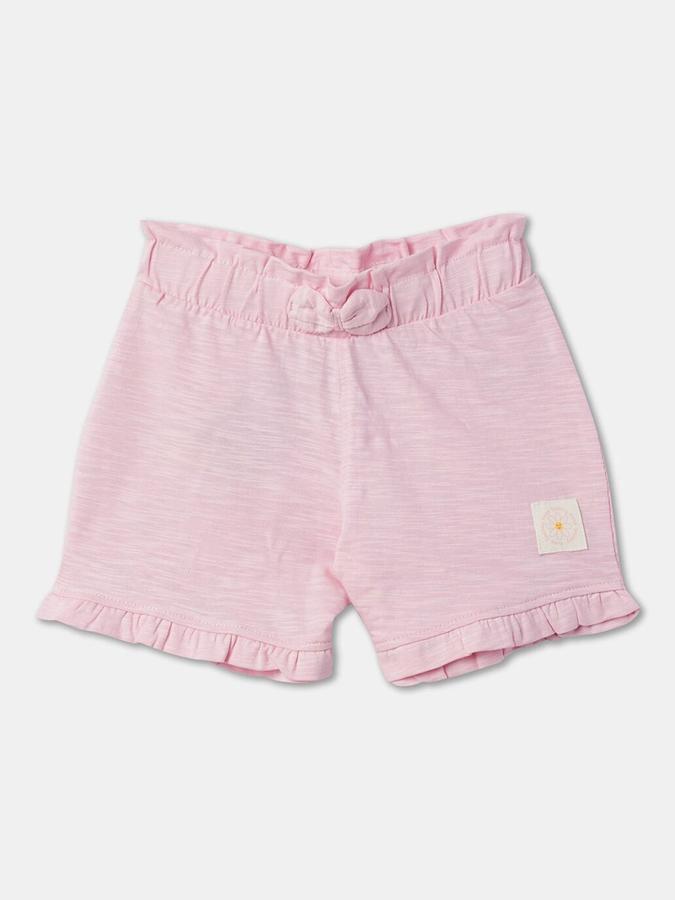 Girls Cotton Regular Fit Paperbag Waist Clean Hem Shorts