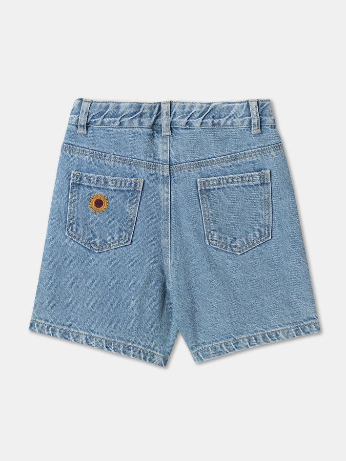 Girls Cotton Embroidered Mid-Waist Clean Hem Shorts