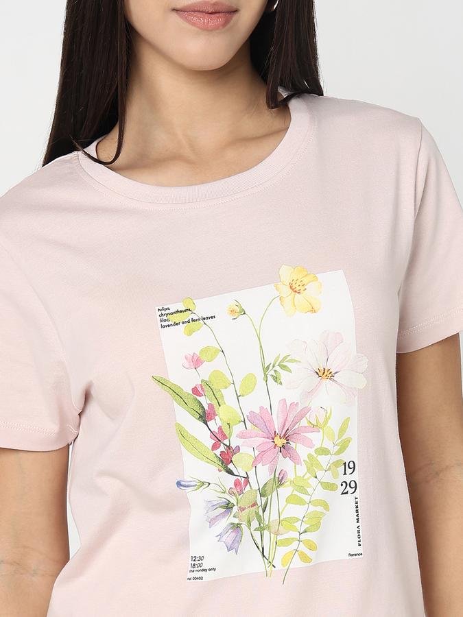 R&B Women Pastel Pink Floral Graphic T-Shirt