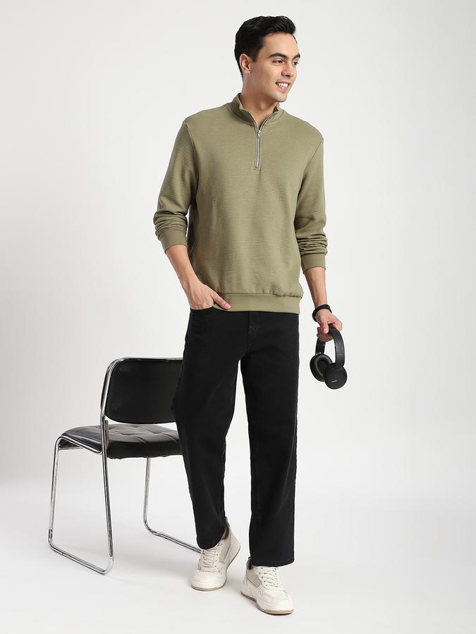 Men Cotton Blend Regular Fit Quarter Zip Solid Sweatshirt