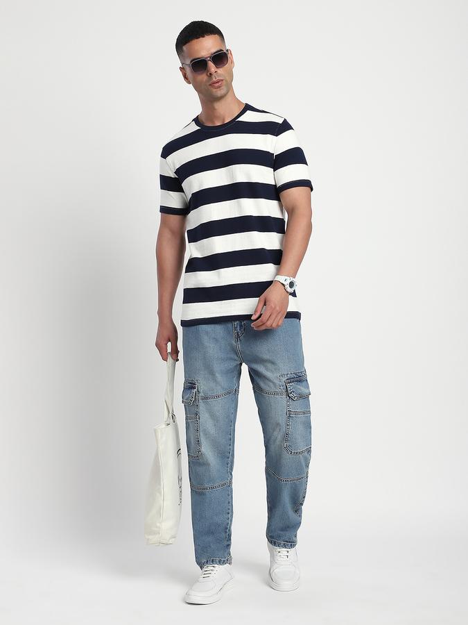 Men Cotton Regular Fit Crew Neck Striped T-shirt