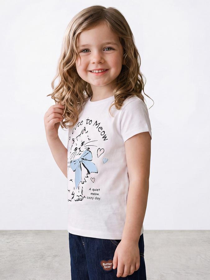 R&B Girls Ivory Graphic Print Short Sleeves Tshirt