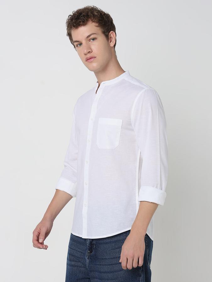 MANDRIN COLLAR FULL SLEEVE - SLUB SHIRT SOLID SINGLE POCKET image number 2