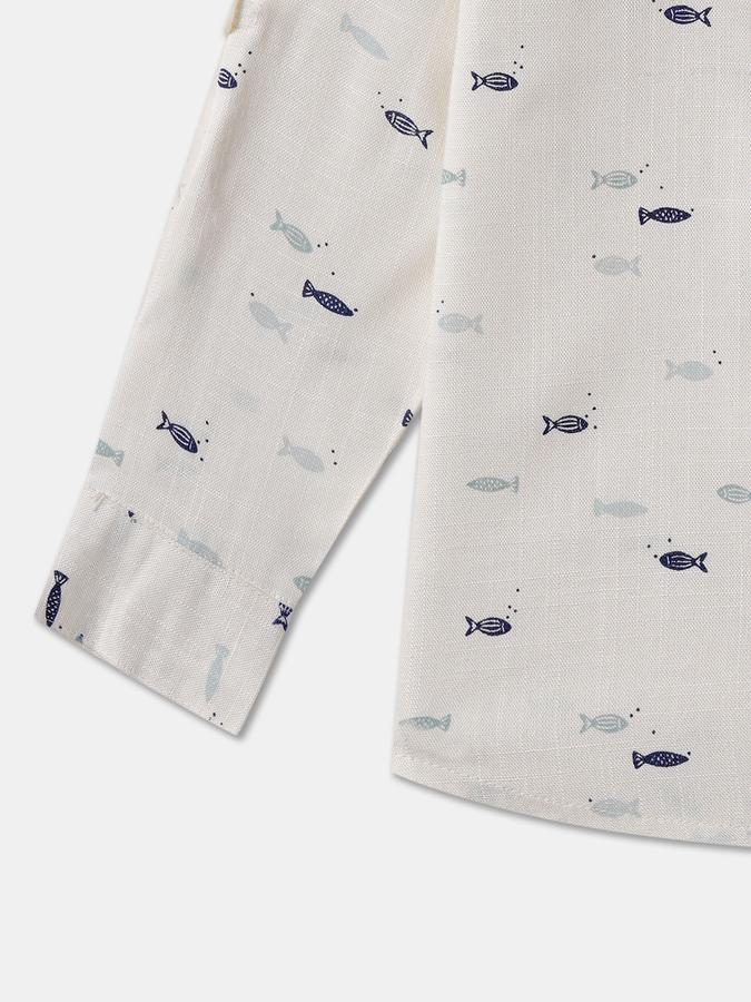 Boys Regular Fit Full Sleeve Mandarin Collar Printed Shirt