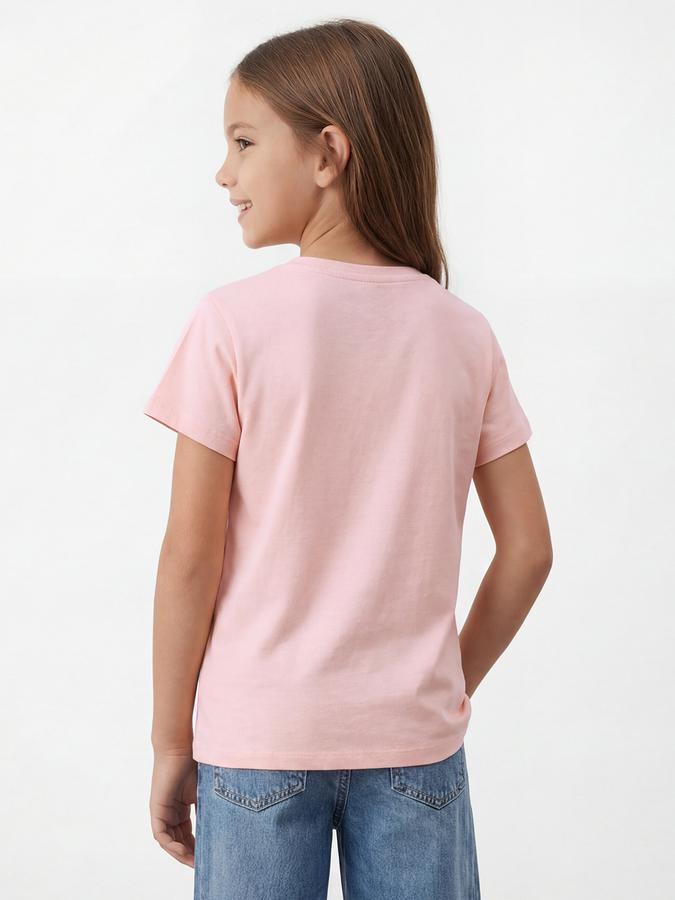 R&B Girls Pink Floral Print Regular Fit Round Neck Half Sleeve T-Shirt