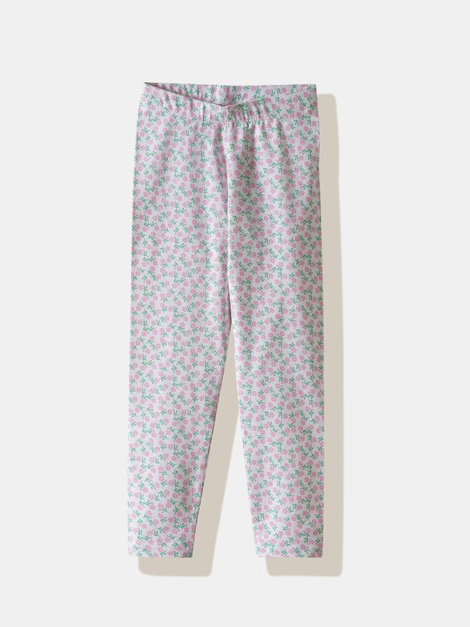 Girls Cotton Blend Skinny Fit Elastic Waist Printed Leggings