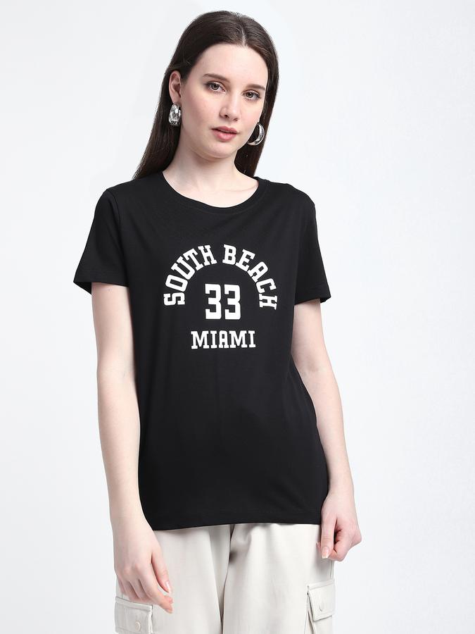 Women Cotton Regular Fit Crew Neck Slogan T-shirt