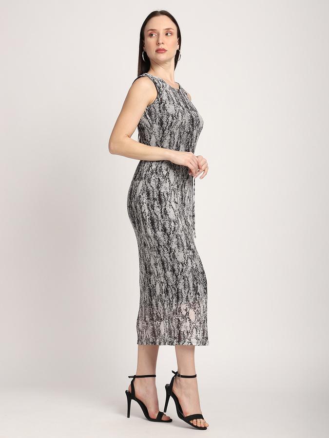 R&B Women Black Abstract Print Sleeveless Midi Dress