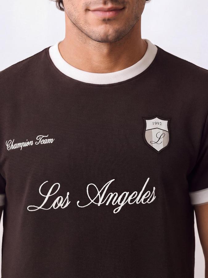 R&B Men Coffee Short Sleeve Round Neck Typography Print T-Shirt