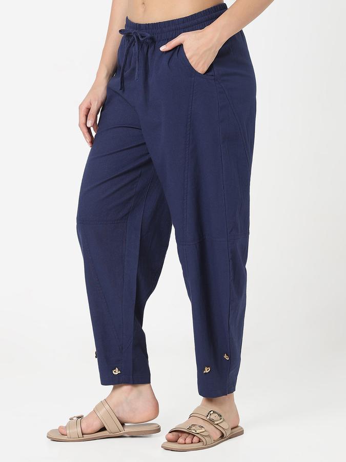 Women Cotton Harem Drawstring Waist Solid Trousers