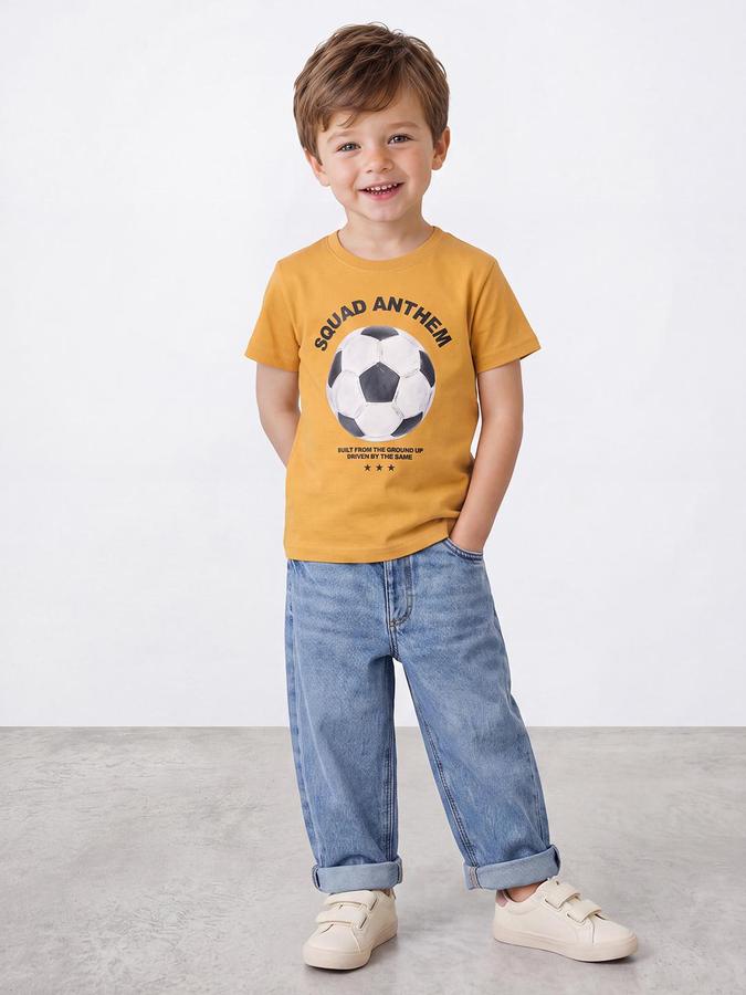 R&B Boys Mustard Short Sleeve Round Neck Football Graphic T-Shirt