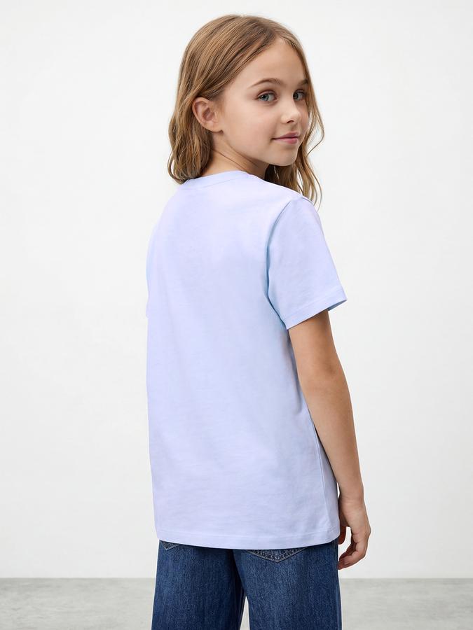 R&B Girls Blue Regular Fit Kawaii Print Short Sleeve T-shirt