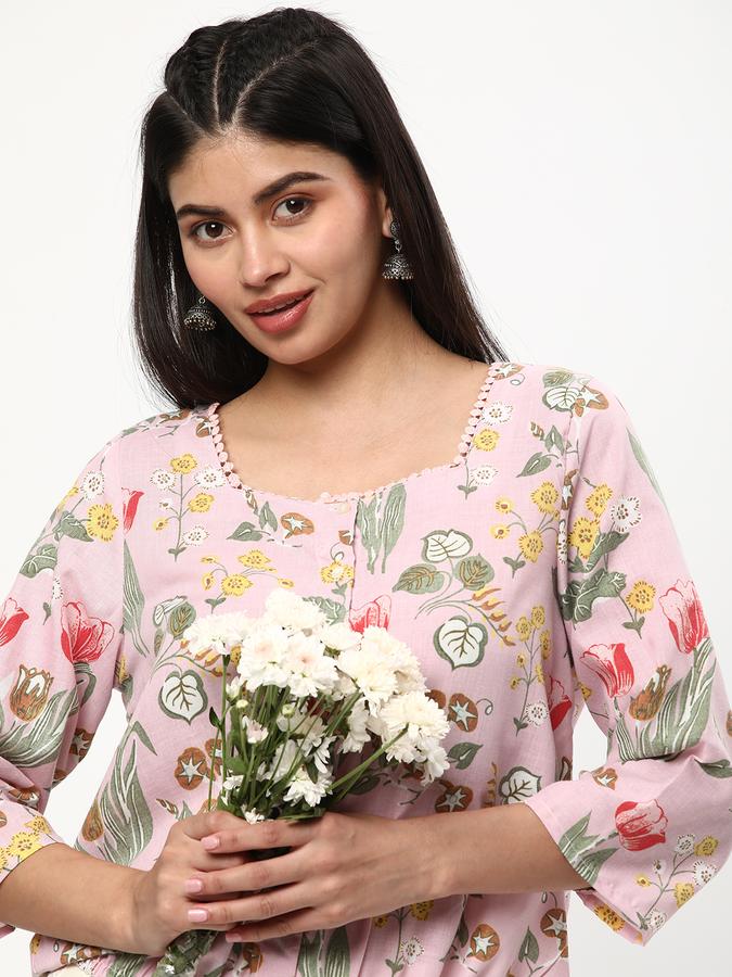 Women Poly Blend Regular Fit Square Neck Printed Ethnic Top