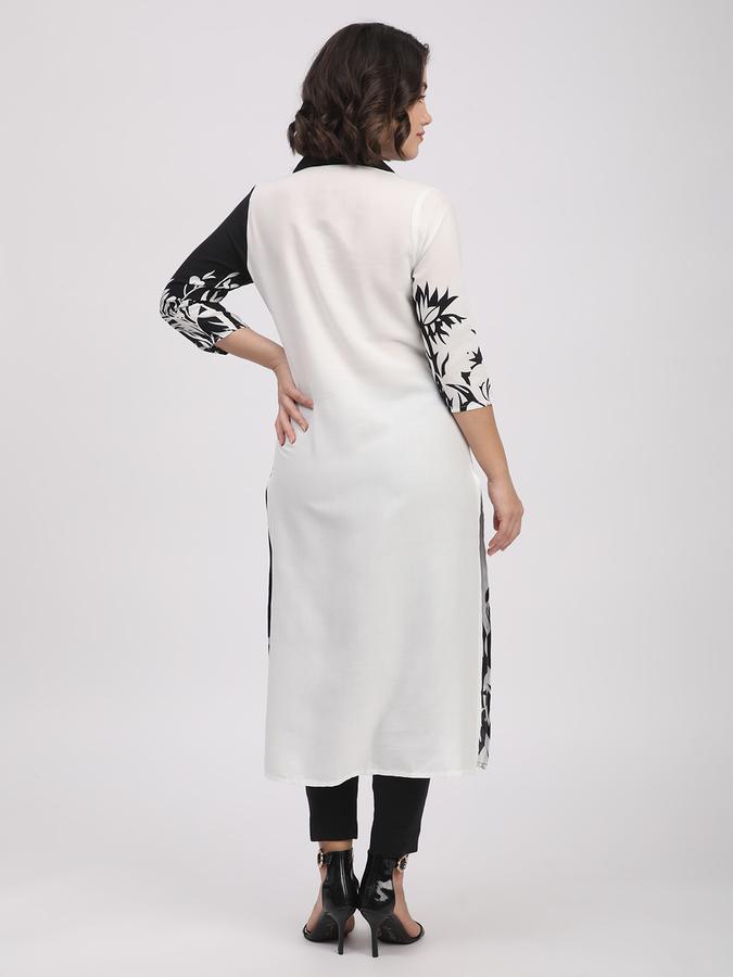 Women Rayon Regular Fit Shirt Collar Printed Kurta