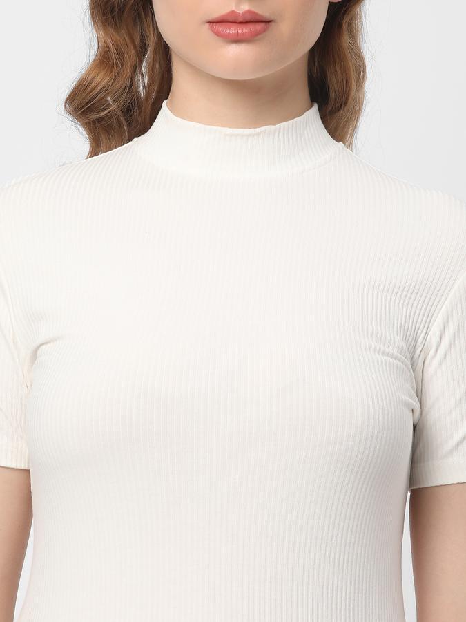 Women Ribbed Regular Fit High-Neck Top image number 3