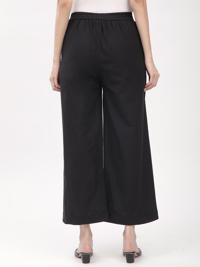 Women Cotton Culottes Elasticated Waist Pleated Trousers