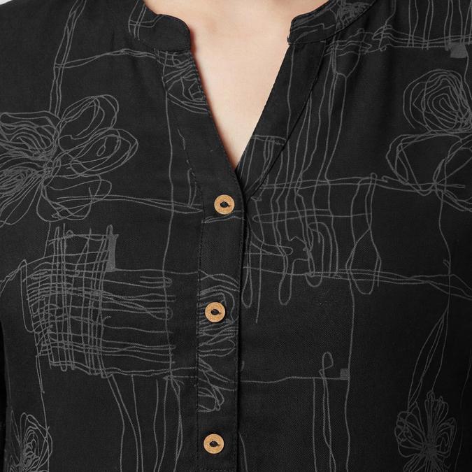 R&B Grey Women Mandarin Collar Three-Quarter Sleeves Kurta 