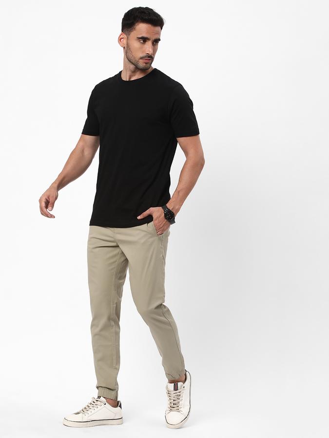 Men Cotton Slim Fit Drawstring Cuffed Solid Trousers