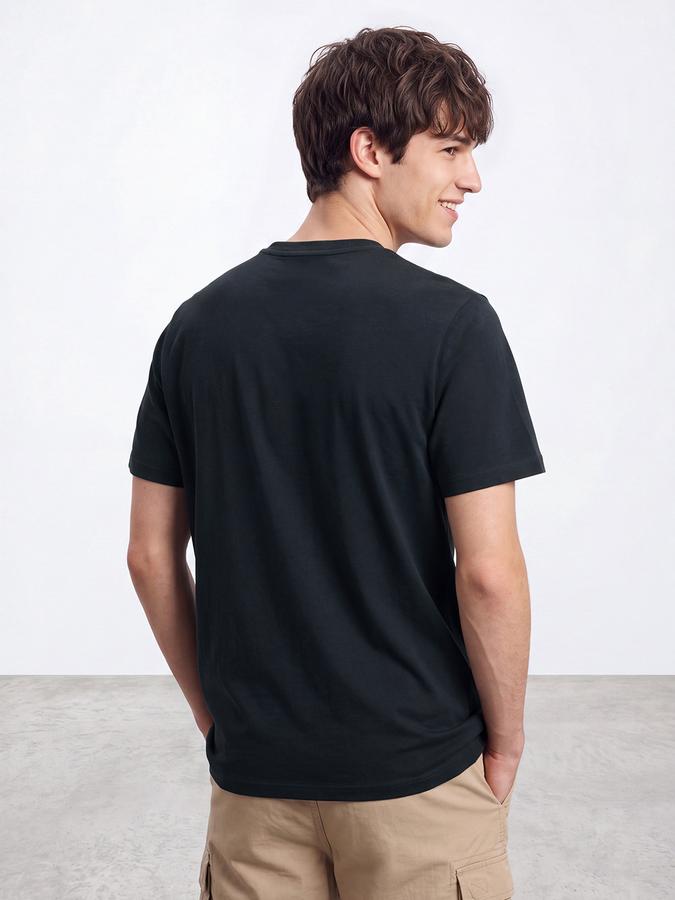 R&B Men Dark Green Typographic Print Short Sleeves Relaxed Fit Pure Cotton Tshirt