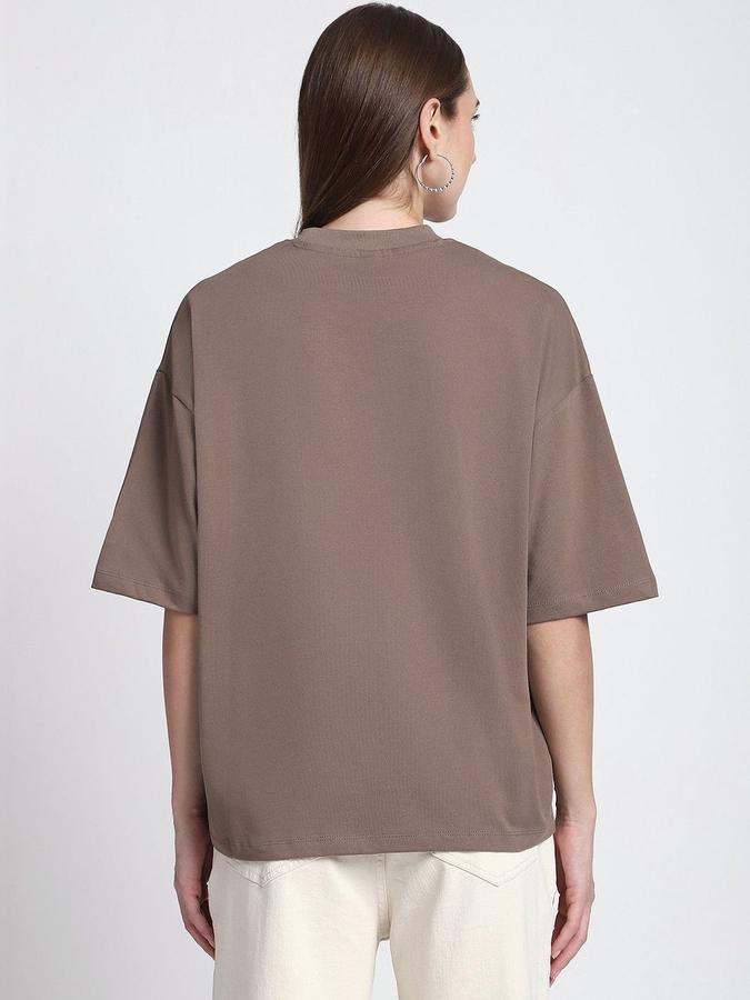 R&B Womens Brown Typography Printed  Round Neck Short Sleeves T-shirt