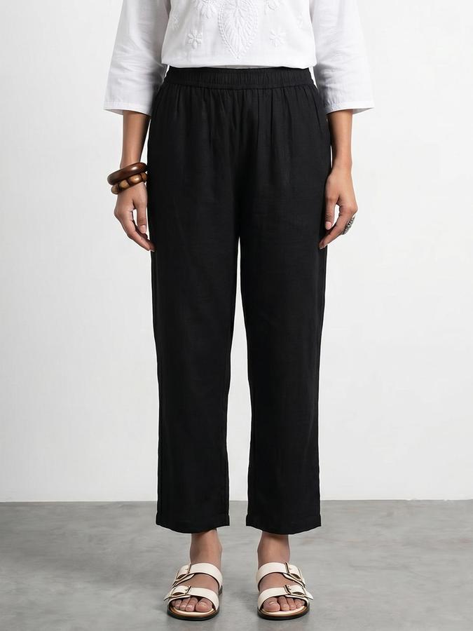 R&B Women Black Solid Regular Fit Ethnic Trouser