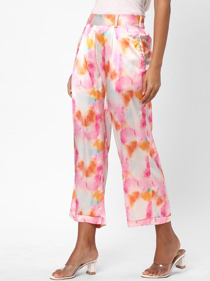 R&B Women Light Pink Printed Regular Fit Trousers