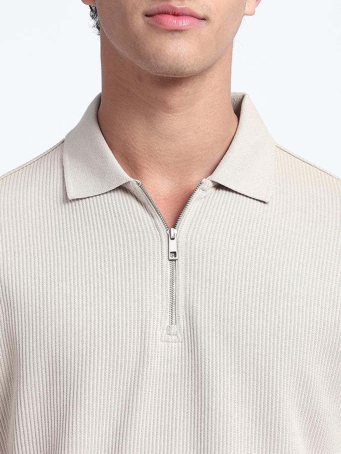 Men Cotton Regular Fit Polo Neck Textured T-shirt