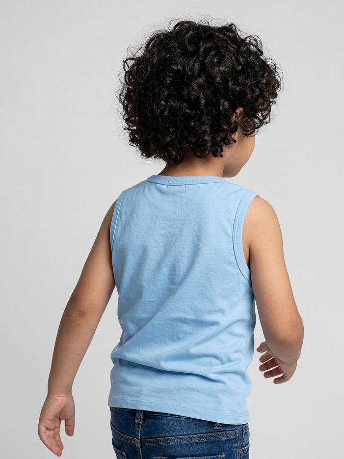 R&B Blue Graphic Print Boys Round Neck Regular Fit Sleeveless T-Shirt 
