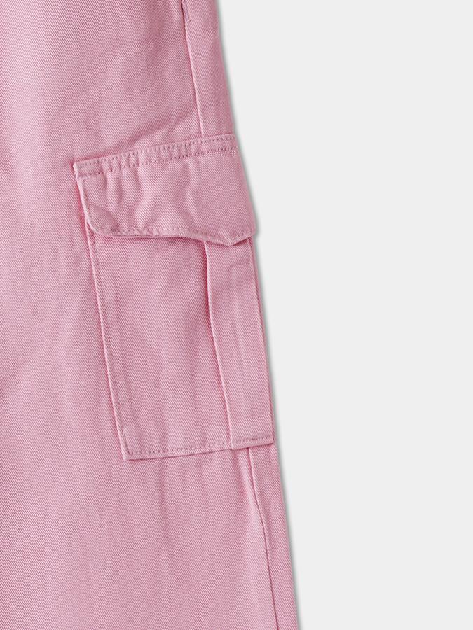 Solid Wide Leg Cargo Jeans with Button Closure image number 3