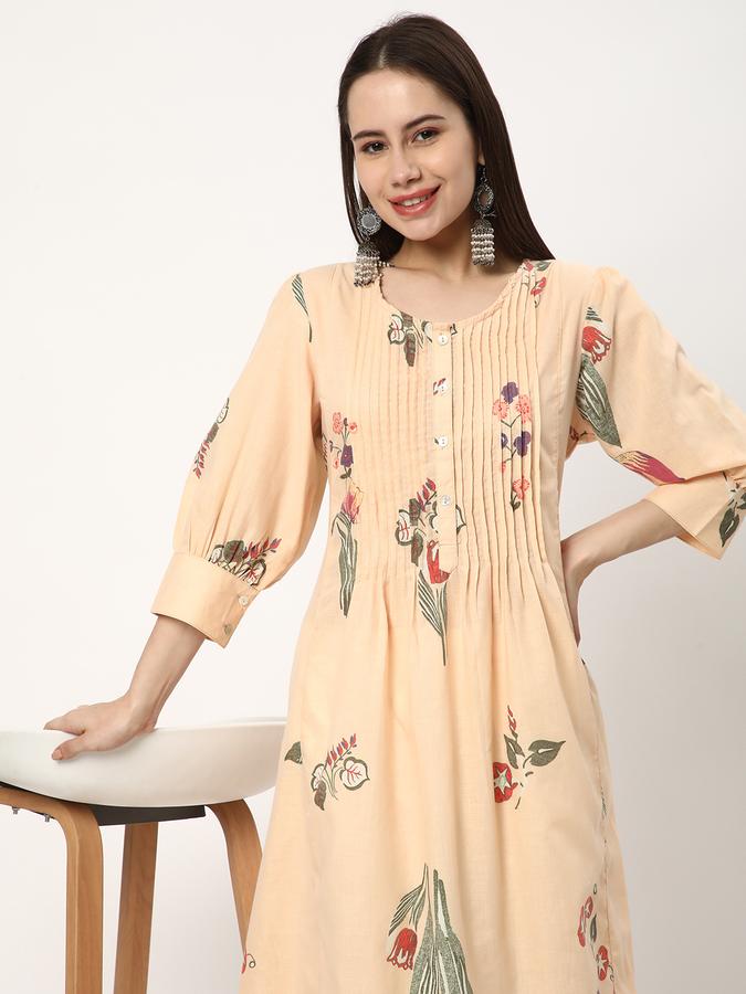 Women Poly Blend Regular Fit Round Neck Printed Kurta