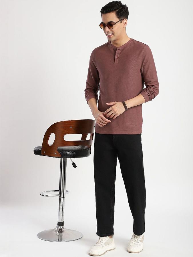 Men Cotton Regular Fit Henley Solid T-shirt